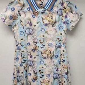 Burberry Floral Short Sleeve Dress with Striped Collar